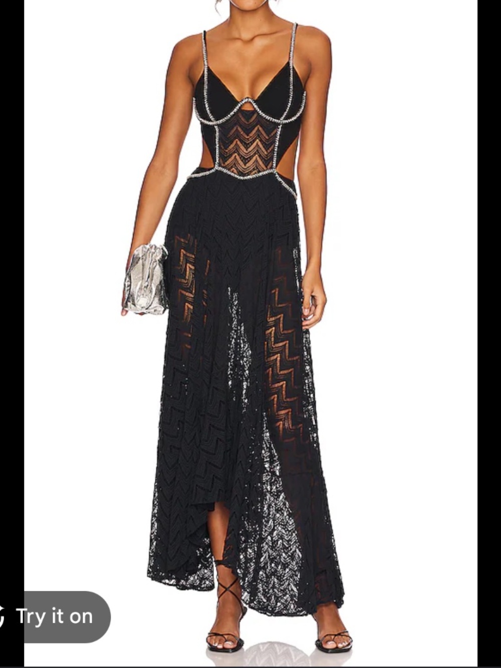 PatBO Black Beaded Cutout Lace Maxi Dress